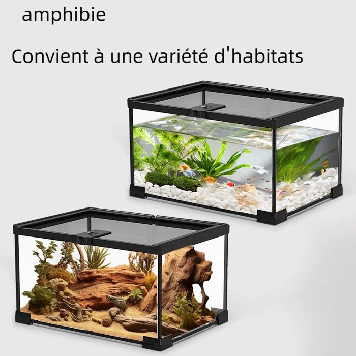 Comparer les prix de Aquarium Terrarium Transparent en Verre-Bac d’Élevage pour Poissons-Tortues-Lézards-Reptiles-20*20*20