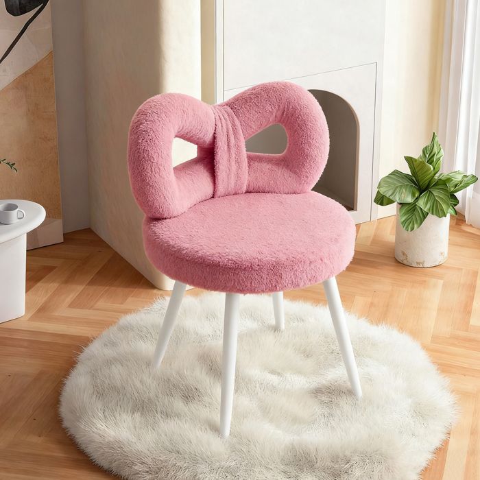 TABOURET Bureau Confortable Fauteuil Coiffeuse avec Dossier en Pétale Rose - 37x37x68cm
