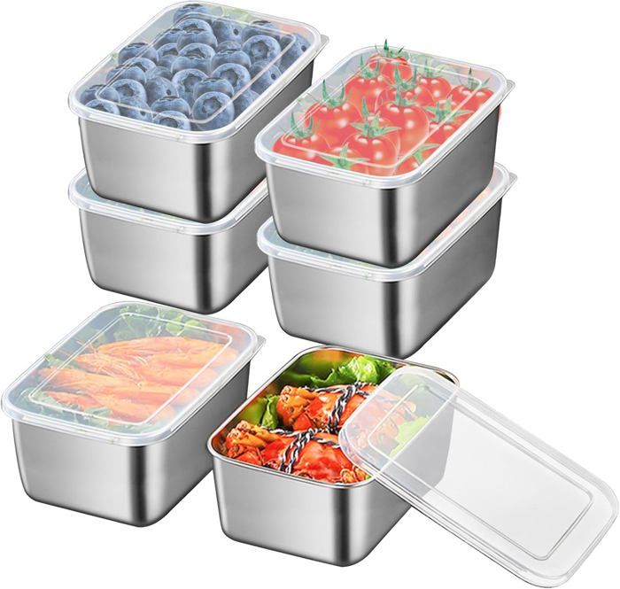 lot de 6 boîtes inoxydable 316L (avec couvercles) - collation/repas/conservation - cuisine extérieur/bureau - étanches & légères