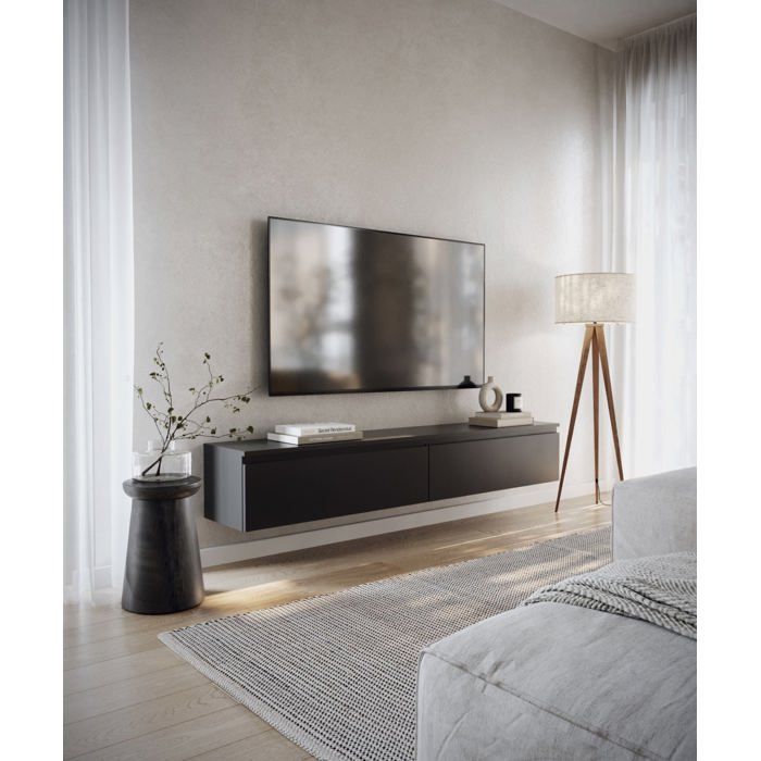Meuble TV 2 portes -suspendu - BEMMI- 175 cm - noir