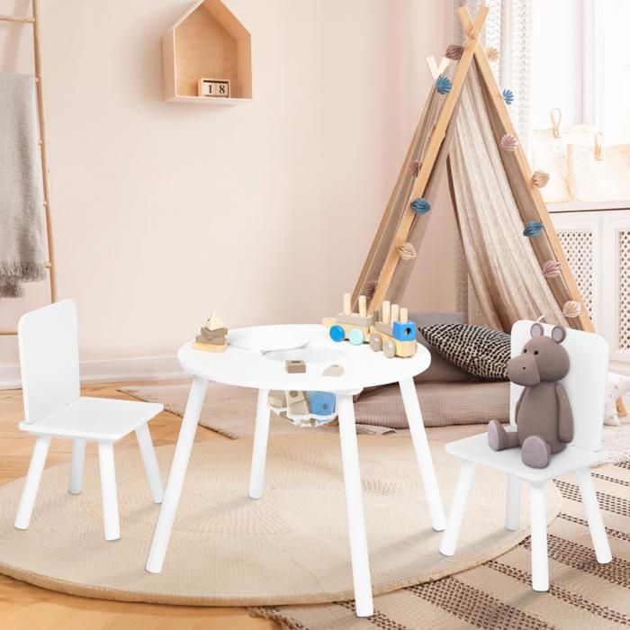 IDMARKET Table + 2 chaises enfant CANDICE avec espace de rangement en bois blanc