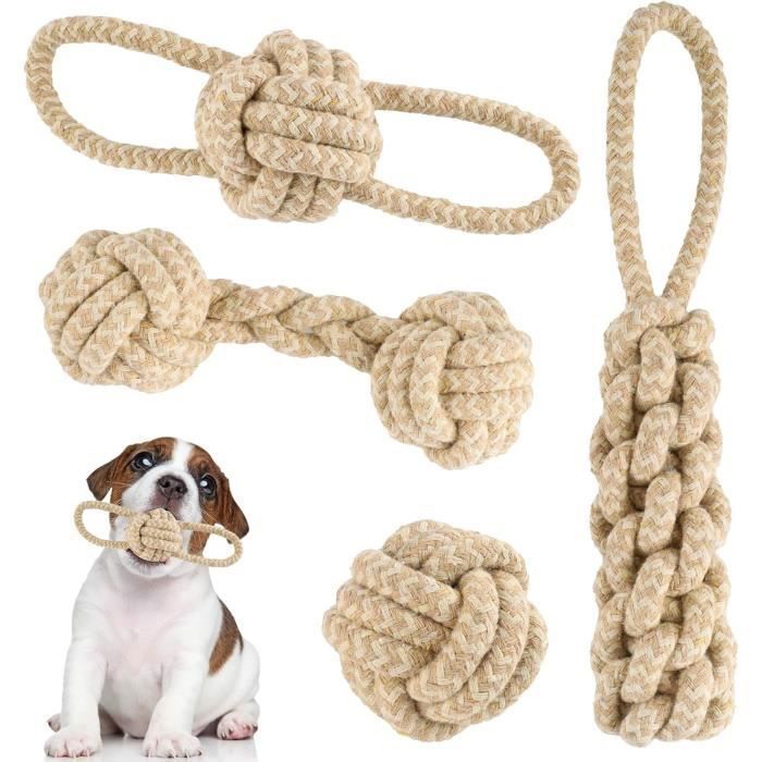 Lot de 4 jouets mcher pour chiens de petite et moyenne taille corde avec balle nud corde indestructible JOUET