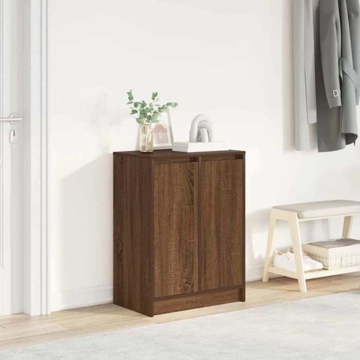 Armoire à chaussures - VIDAXL - Chêne marron - 2 portes - 8 étagères - Bois dingénierie