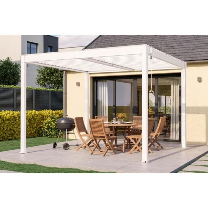 Pergola bioclimatique autoportante PIANA Cazeboo aluminium 3x3 m blanc lames orientables acier