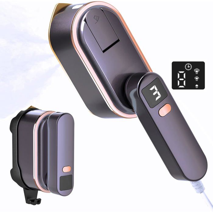Fer à repasser portable 2 en 1 avec écran LCD défroisseur vapeur puissant 150 ml 3 niveaux de vapeur