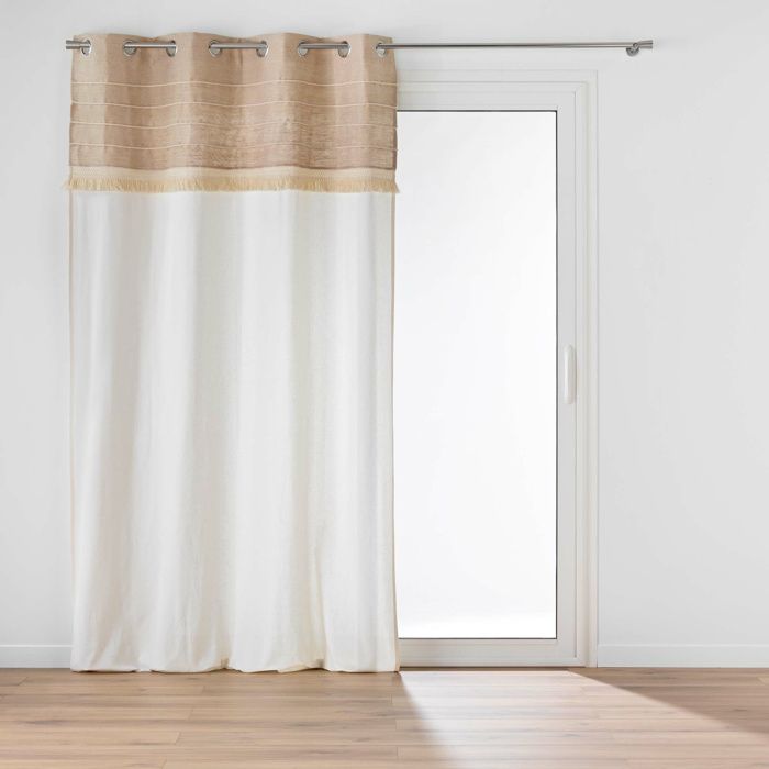 Rideau tamisant CIRRUS 140 x 240 cm en coton/polyester avec franges et œillets argent