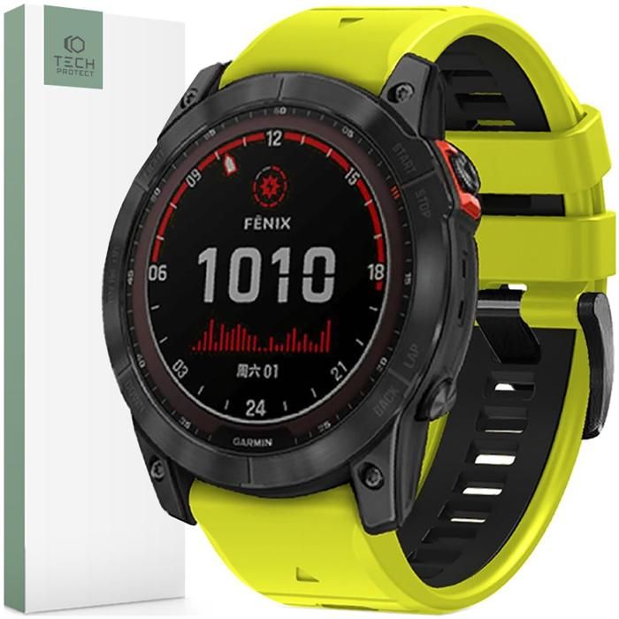 Bracelet De Montre Tech-Protect Iconband Pro Pour Garmin Fenix 6X 7X Noir Lime