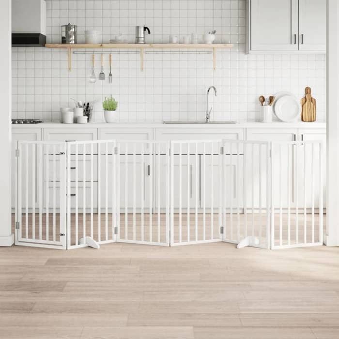 Barrière pour chien - vidaXL - Pliable 6 panneaux - Bois de peuplier - Blanche - 300 cm Barrière pour chien - vidaXL - Pliable 6 panneaux - Bois de peuplier - Blanche - 300 cm