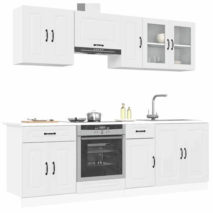 Ensemble darmoires de cuisine - vidaXL - 8 pièces - Kalmar - Blanc - Bois dingénierie - Pieds réglables