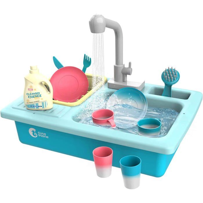 Ensemble Évier de Cuisine Cute Stone avec Robinet dEau Chaude - Jouet Éducatif Bleu