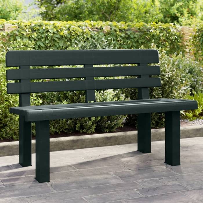 Banc de jardin - vidaXL - Polypropylène - Vert - 110x52x71 cm - Capacité 120 kg - Dossier confortable