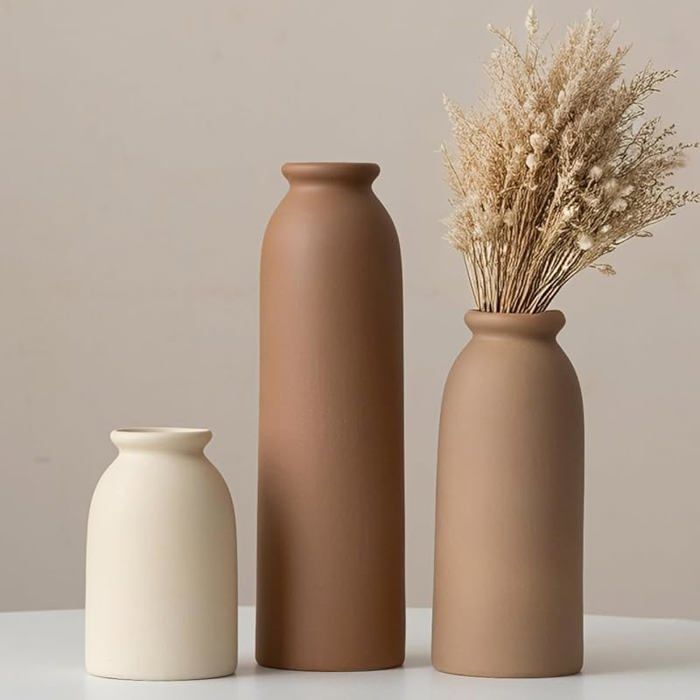 Set de 3 vases en céramique de 26 6 cm petites vases à fleurs pour décor orange jaune blanc (Earth Tone L) Earth Tone Large# VASE