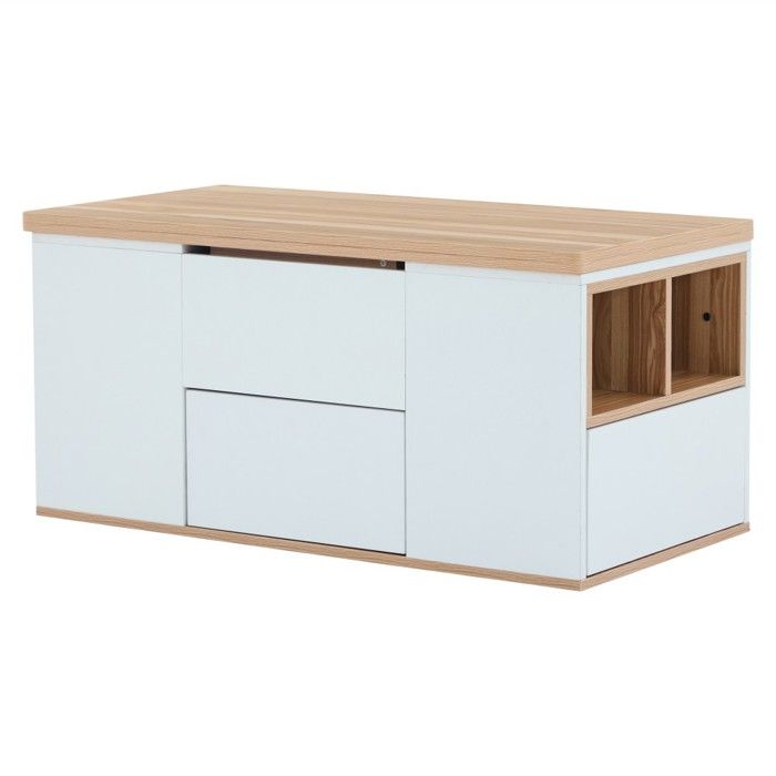 Table Basse Relevable Blanc & Bois 100x51x47cm 2 Tables Extensibles Grande Capacité Multifonctionnelle Salon/bureau/salle À Manger Table Basse Relevable Blanc & Bois 100x51x47cm 2 Tables Extensibles Grande Capacité Multifonctionnelle Salon/bureau/salle À Manger