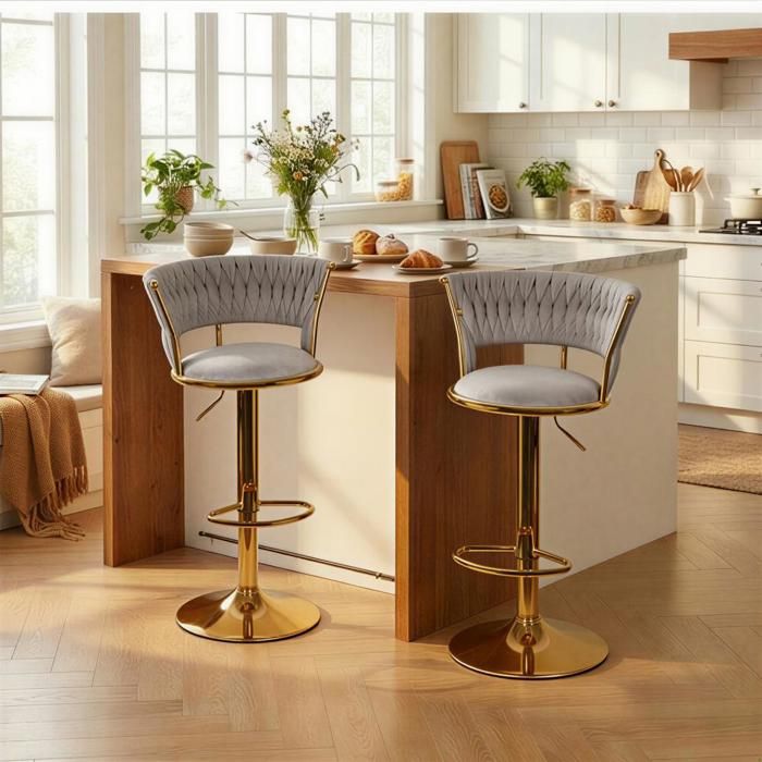 MIPAN.Lot de 2 Tabouret Bar Gris - Chaise Haute Bar avec Pieds - Réglable 88 -100cm - Avec Dossier 18cm - Pour Bar/Cuisine