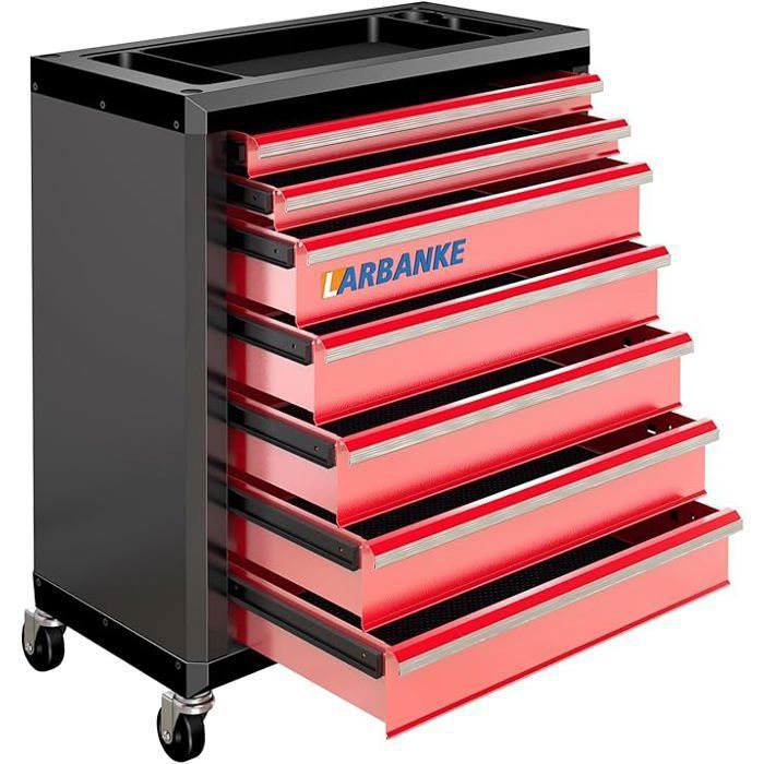 LARBANKE Coffre à outils roulant 7 tiroirs serrure doublures roues verrouillables pour atelier