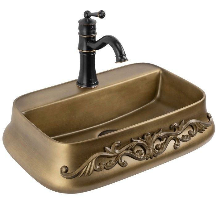 Lavabo À Poser Rea Castel Cuivre Bronze Antique 53X38X14Cm