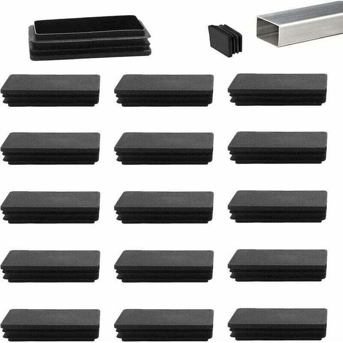 80x40 mm Bouchon pour Tube Rectangulaire Noir Plastique Embout Bouchons Dobturation pour Pieds de Meuble Trampoline 12 pièces——