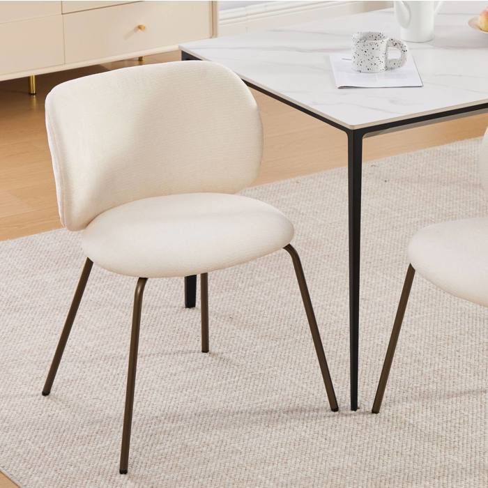 Chaise de Salle a Manger 1 Place avec Dossier Incurve - YEAVIO - Pieds en Metal Bronze Chenille Creme