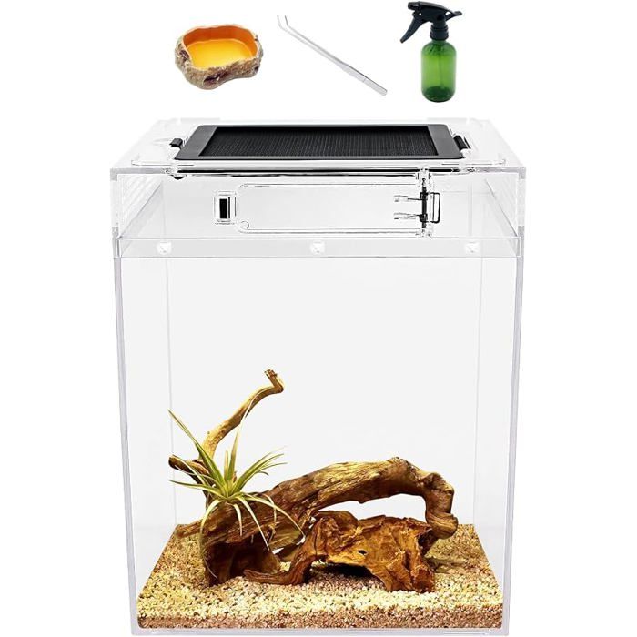 Kit de terrarium haut (PC) 20 x 20 x 28 cm bac à reptiles avec grille supérieure coulissante aération pour PERCHOIR
