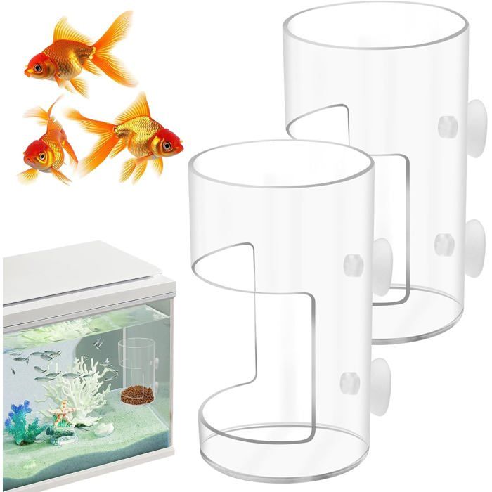 Lot De 2 Mangeoires Rondes Pour Poissons DAquarium Avec Ventouse Tube DAlimentation Séparateur De Réservoir Boîte DÉlevage
