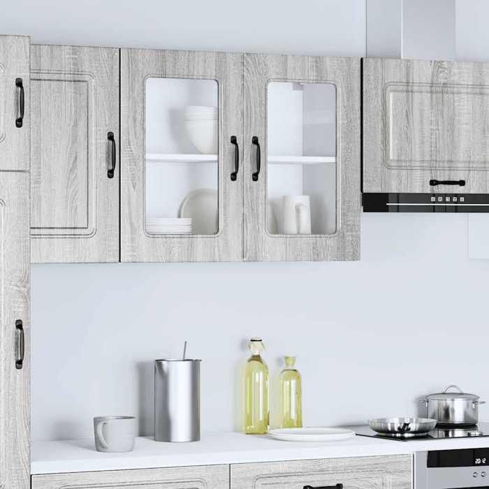 Gris Armoire murale de cuisine avec porte vitrée Kalmar Bois dingénierie gris Sonoma - Meuble Rangement LV37462