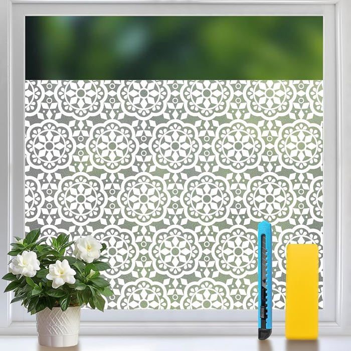 Film Fenetre Anti Film Occultant Fenêtre Décoratif Intimité Anti UV Anti Chaleur pour Bureau 44.5x200cm Bnc Fleur FILM POUR VITRAGE