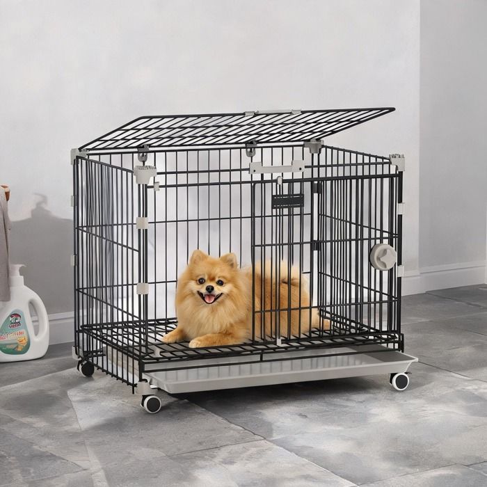 Accessoire De Cage Abri Petit Animal en Métal PP Noir 60.5 x 45.5 x 54.5 cm