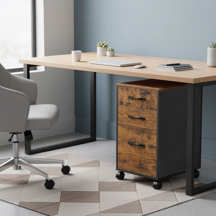 Caisson de Bureau à 3 Tiroirs sur Roulettes Meuble sous Bureau 41 x 40 x 667 cm Taupe et Noir