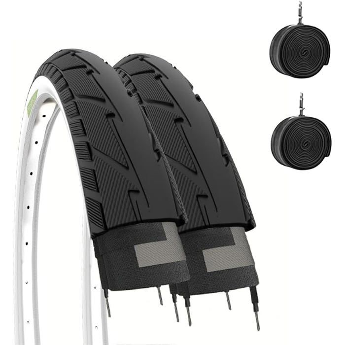 Lot de 2 pneus 26 x 1 75 (47 – 559) + Chambres pneumatiques blanconères routières vélo Slick City Bike