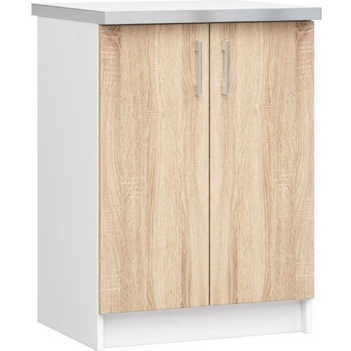 Meuble de cuisine bas AKORD S60 LIMA modulable Blanc 60 cm 2 portes façade Chêne Sonoma 2 étagères 60x44 5x82 cm