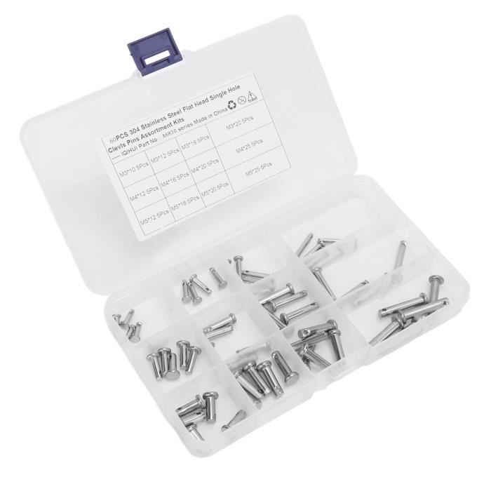 Ashata Clevis Pin Assortment Kits, Stainless Steel Flat Head Clevis Pin