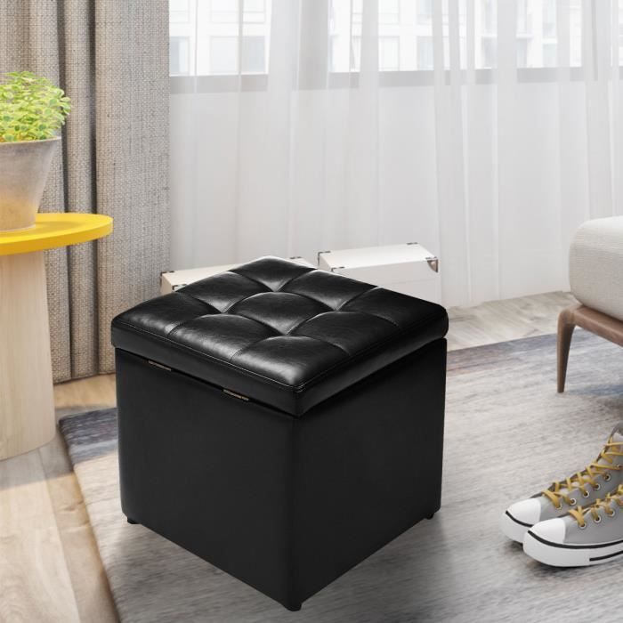 DREAMADE Tabouret PoufCubé Avec Coffre en Simili Cuir Tabouret Repose-Pieds Rangement 40 X 40 X 40 CM (noir)
