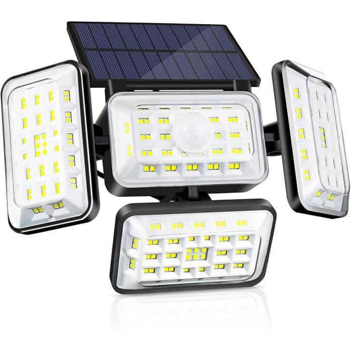 Projecteur Solaire Extérieur 3 Têtes Avec Détecteur De Mouvement - 138 LEDs, 1200 Lm - IP65 - 3 Modes - Pour Jardin, Allée, Garage - 12