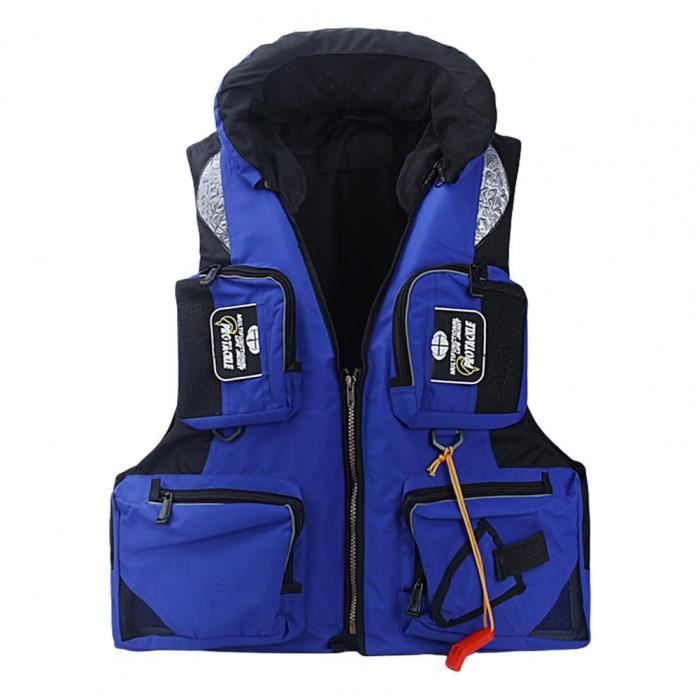 XL - Bleu - Gilet de Sauvetage Multi Poches Réglable et Imperméable