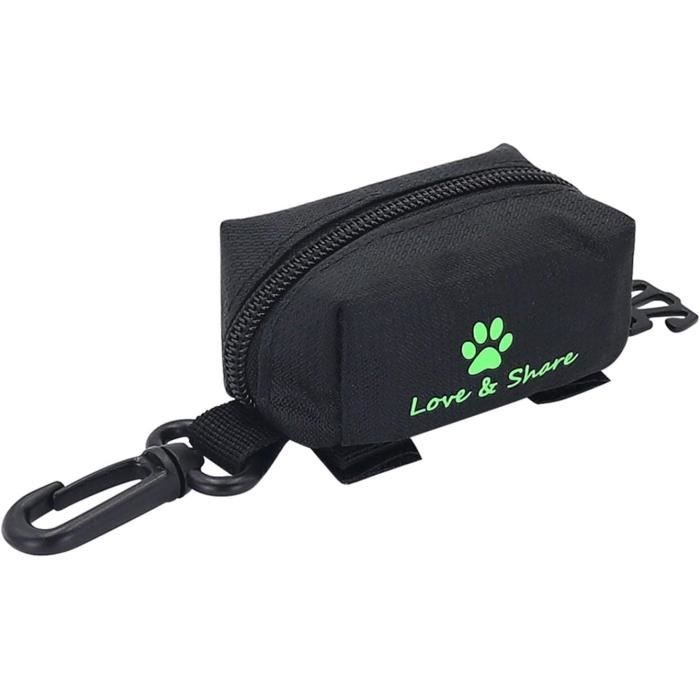 Sac à Crottes Pour Chien En PU Noir Et Rose, Avec Clip Pour Laisse (16x13.5 Cm)