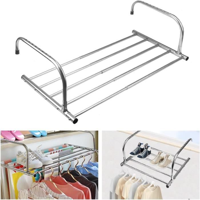 étendoir Espace Réduit Longueur Ajustable Étendoir à Linge Balcon Rotatif 360° Acier Inoxydable – Séchoir Mural Télescopique, Porte-Serviettes, Idéal Petit Espace