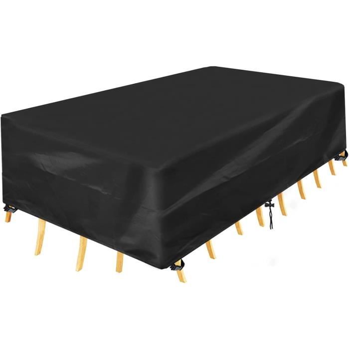 OFFCUP Housse De Protection Pour Table De Jardin, 82x10cm Tissu Oxford 420D Imperméable & Anti-UV, Bâche Extérieure Avec Corde De Serrage, Coupe-Vent Pour Salon De Jardin, Terrasse (Noir