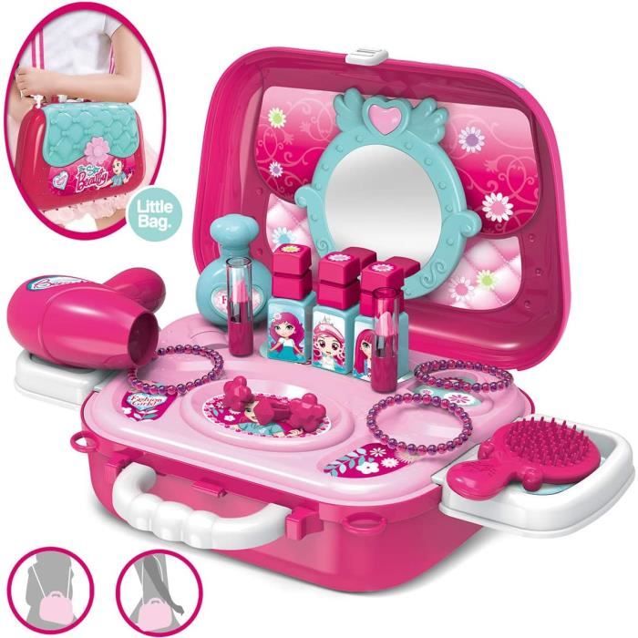 K9CK Jouet Coiffure Enfants Princesse Coffret Mallette de Coiffure Maquillage Sèche-Cheveux électrique Kit pour Fille 2 Ans