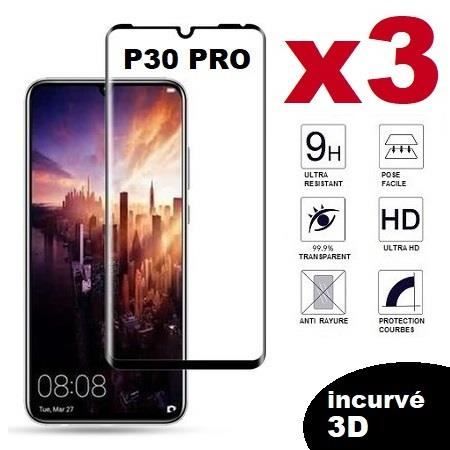 Protection écran Verre Trempé Incurvé 3D Pour HUAWEI P30 Pro - Noir - 9H Antichoc - Neuf