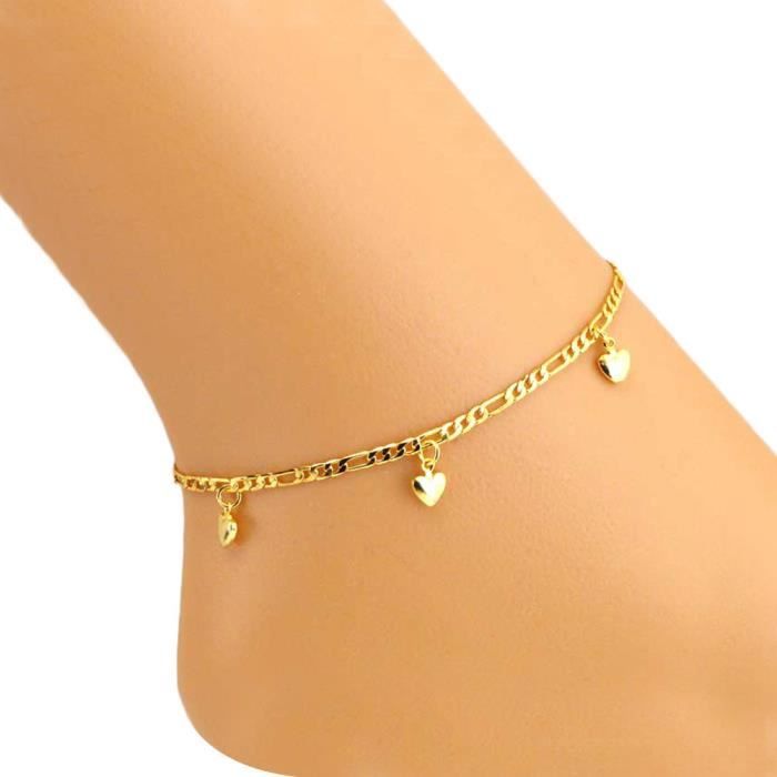 Chaine bracelet cheville coeur bijou femme doré