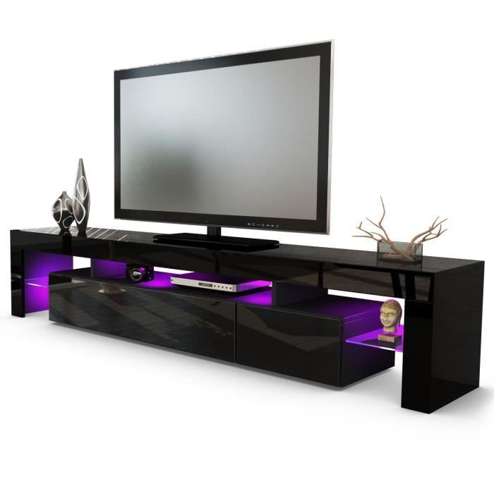 Vladon Meuble TV Armoire Basse Movie Corps en Noir Mat//Façades en Aspect Béton Oxyde avec l/'éclairage LED en Bleu