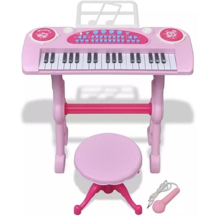 Piano pour Enfants de 3+ Ans avec 31 Touches Tabouret Microphone Effets  Lumineux 8 Tonalités 7 Rythmes 45x23x45cm Bleu - Costway