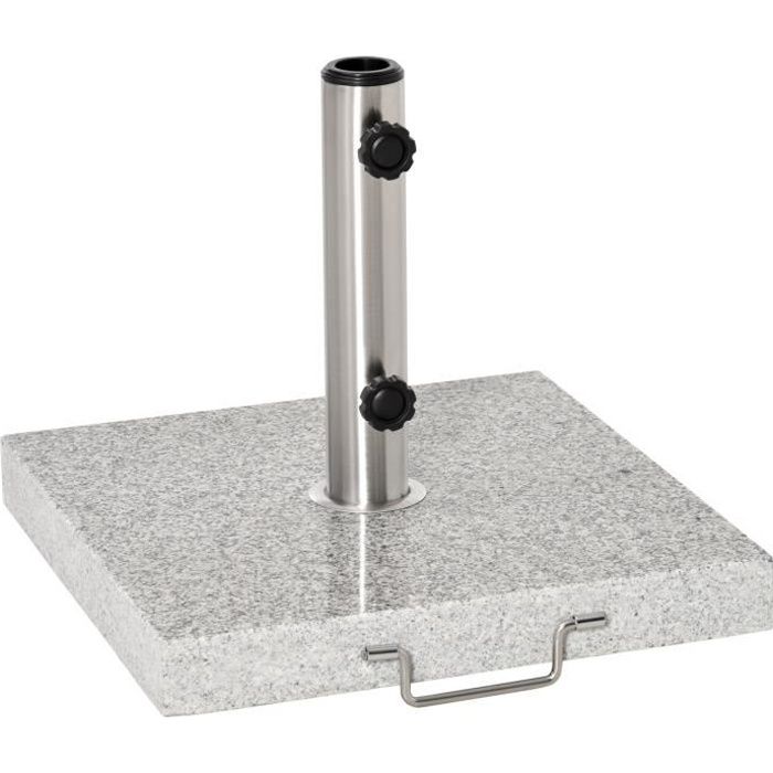 Pied/Base de parasol en granite gris - OUTSUNNY - Compatible Ø 34/38/48 mm - Poignée et roulettes