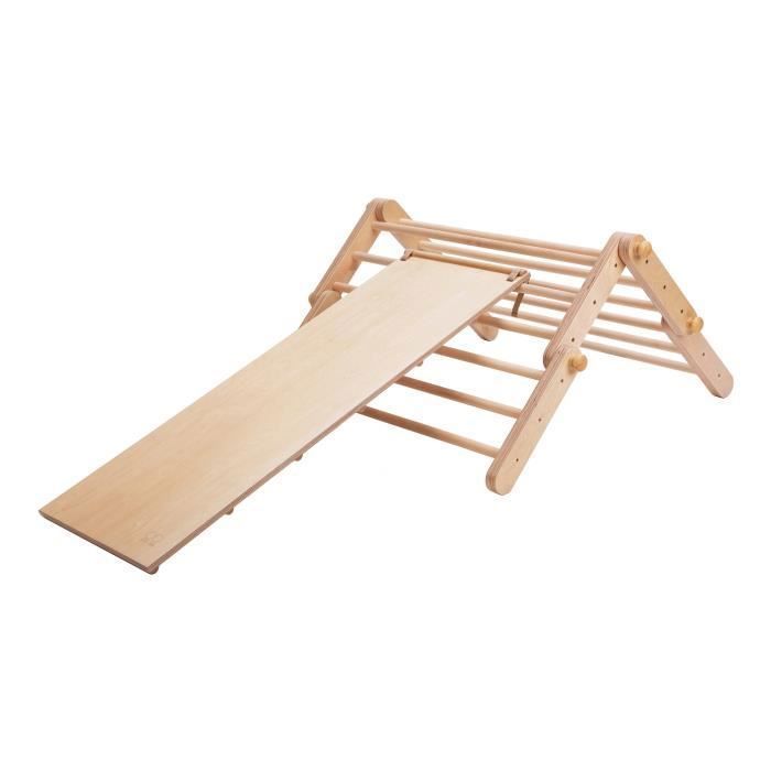 Ette Tete Mopitri Triangle d'escalade en bois avec toboggan - Structure / Cadre d'escalade Montessori intérieur avec rampe pour