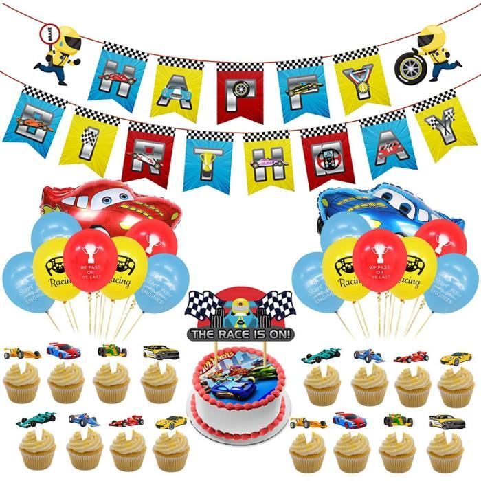 Decorations D Anniversaire De Cars Flash Mcqueen Kit Theme De Voiture Ballon De Papier D Aluminium Ballons E Joyeux Banniere Danniv Cdiscount Maison
