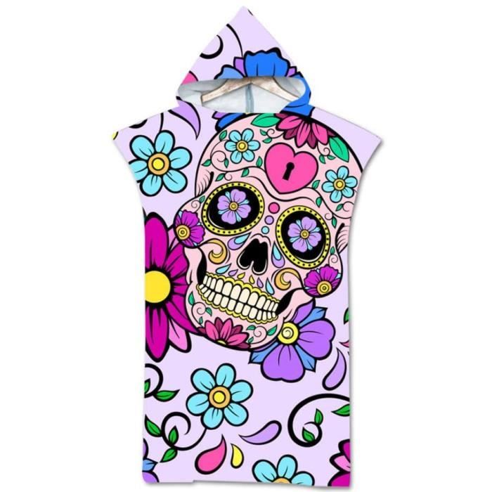 Tete De Mort Fleurs Colorees Poncho A Capuche Robe A Langer en Microfibre Bain A Capuche Couverture Compacte Combinaison Surf 1120 Cdiscount Maison