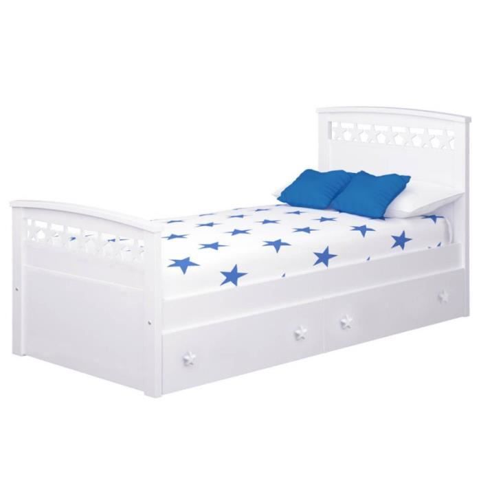 lit enfant avec rangement étoiles ii - bainba - 90 x 190 cm - sommier inclus - bois et mdf laqué blanc