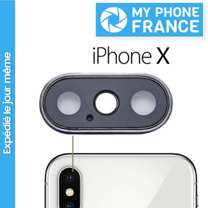 Vitre Cache Caméra pour IPHONE X , 10 ARGENT , SILVER Lentille en verre avec cadre Photo Arrière