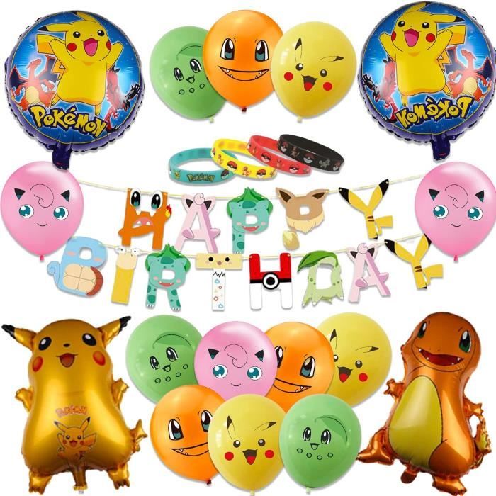 Ensemble De Fournitures De Fete D Anniversaire Pokemon Decors De Fete A Theme Pikachu Avec Banniere Joyeux Anniversaire Ballons Cdiscount Maison