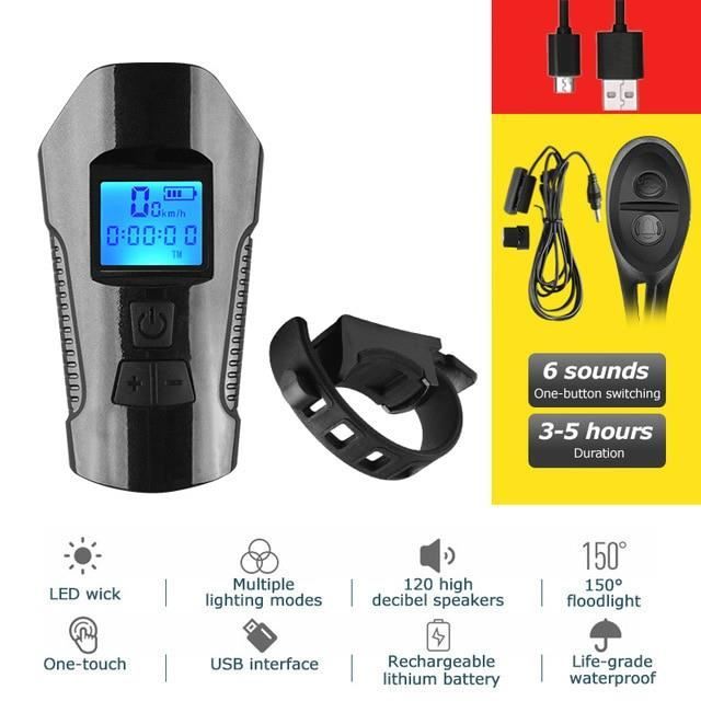 Phare Vélo Rechargeable USB & Solaire – Double éclairage + Klaxon – Sécurité Nuit
